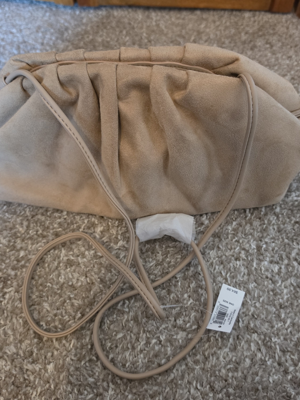 Beige Suede Drawstring Shoulder Bag